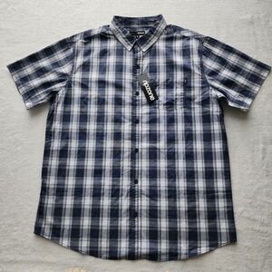 Ripzone Plaid Button Up Shirt Mens XL Blue Short Sleeve Cotton Casual Office NEW